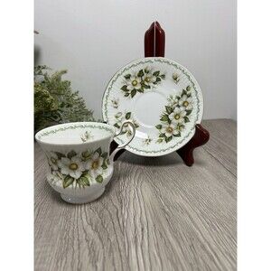 Vintage Rosina English Bone China Teacup & Saucer December Christmas Rose